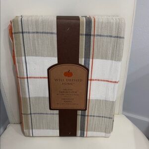 Well Dressed Home Beige/Orange/Gray Plaid Oblong 60" x 104" Tablecloth